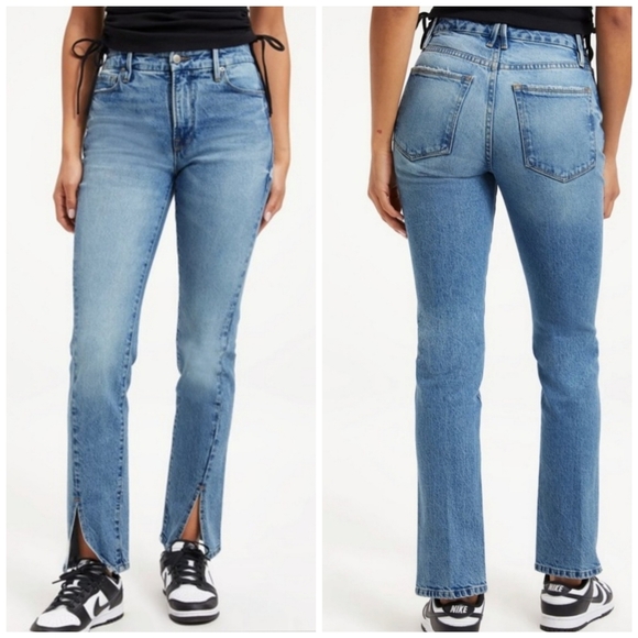 Good American Classic Slim Straight Front Slit Indigo Blue Jeans Size 30 - Picture 1 of 14